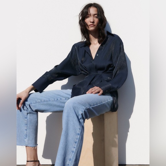 Zara Wrinkled Satin Effect Blouse - Picture 4 of 5